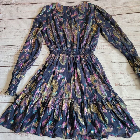Lilly Pulitzer Dotti Silk Ruffle Dress Floral Metallic Women's 4 - Picture 7 of 7